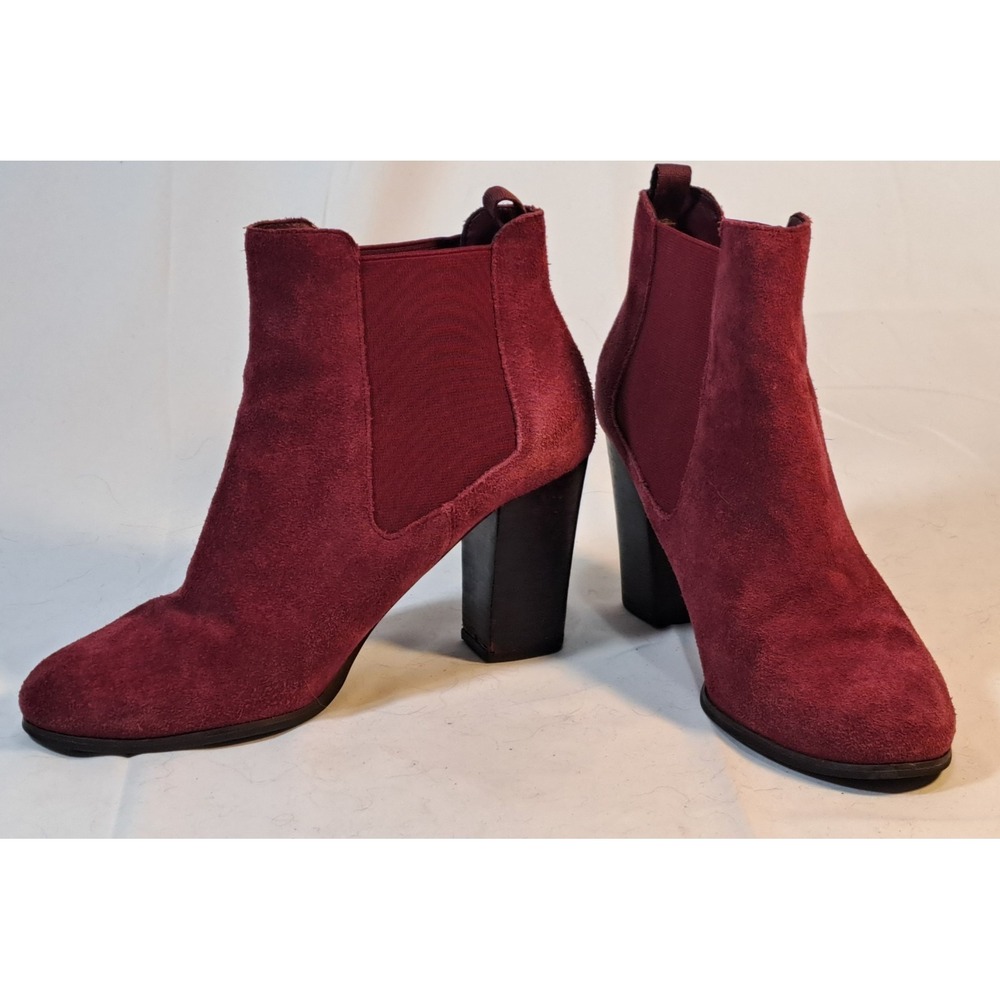 Michael Kors Womens Burgundy Suede Block Heel Ankle Boots SG21F Size 9.5M‎